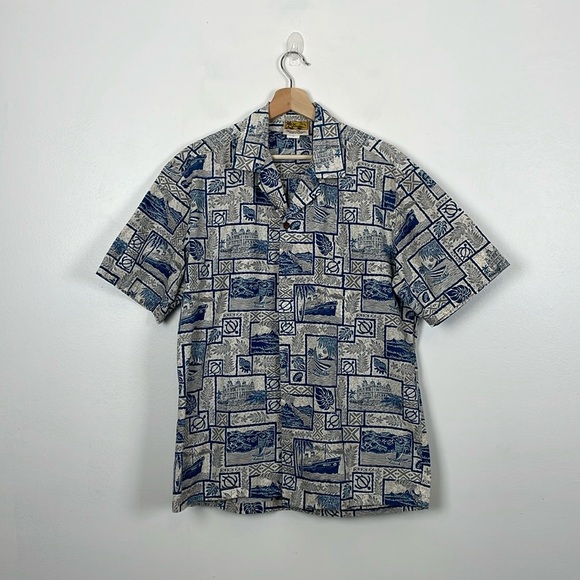 Winnie Fashion Vintage Hawaiian Short Sleeve Mens L Button Down Cotton Shirt - Picture 1 of 9